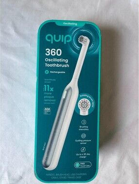 Quip 360 Oscillating Toothbrush Rechargeable w/ Traveling Case-White/Silver!